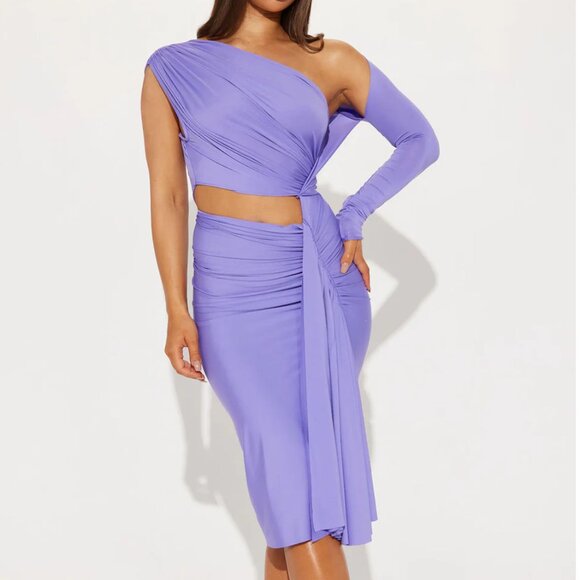 One Shoulder Ruched Midi Dress - Purple - Picture 1 of 3